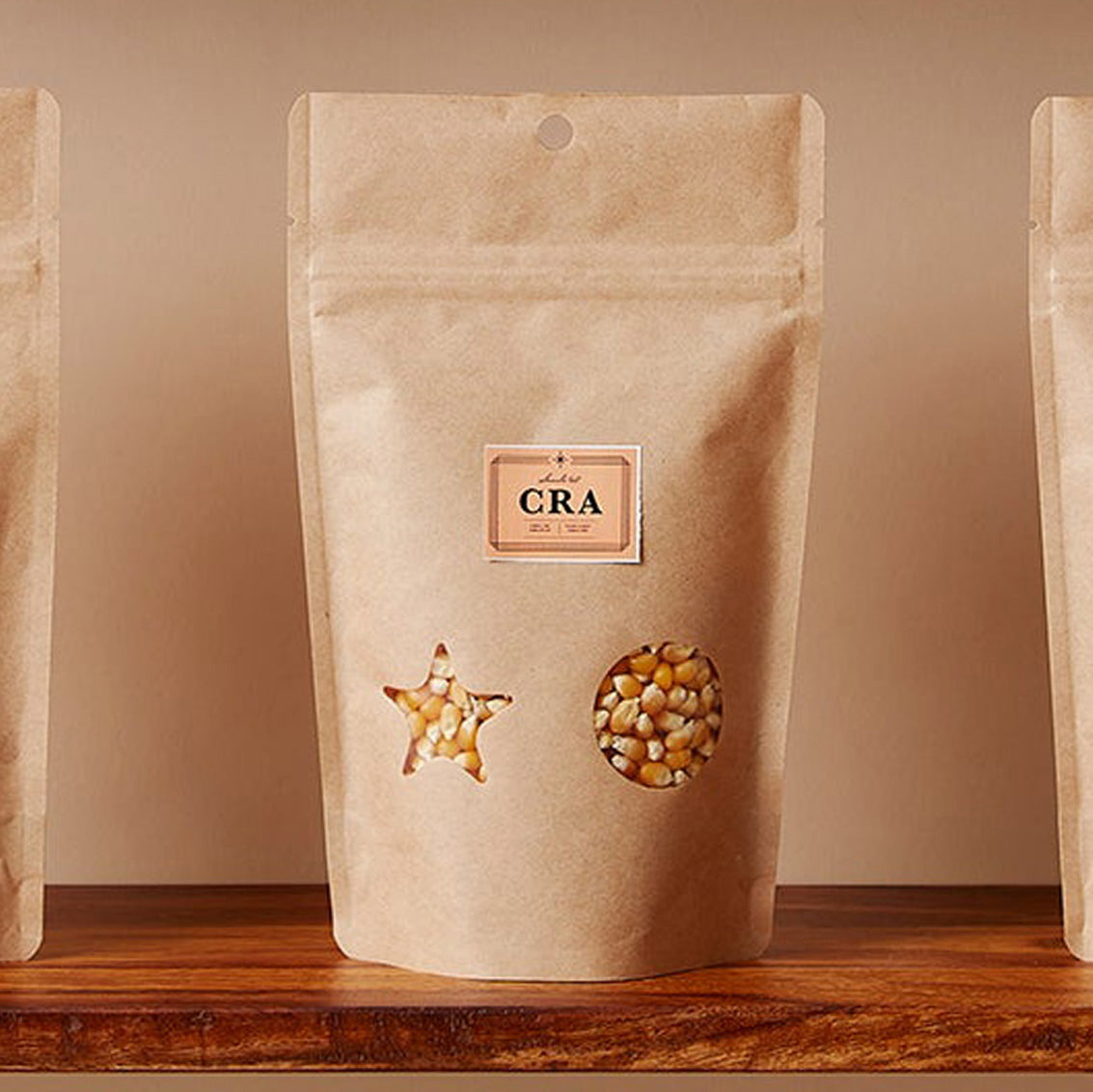 【CRA】チャック付スタンドパック袋クラフト50g/PE#15/透明蒸着PET#12//静防LL#50