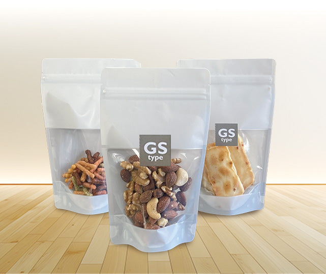 【GS】チャック付スタンドパック袋OP#20//透明蒸着PET#12//CP#50