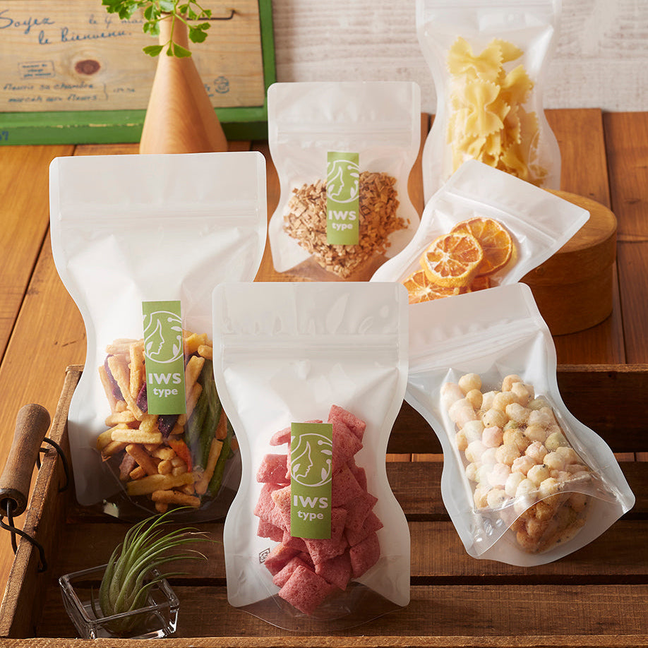 【IWS(白)】チャック付スタンドパック袋OP#20//透明蒸着PET#12//CP#50