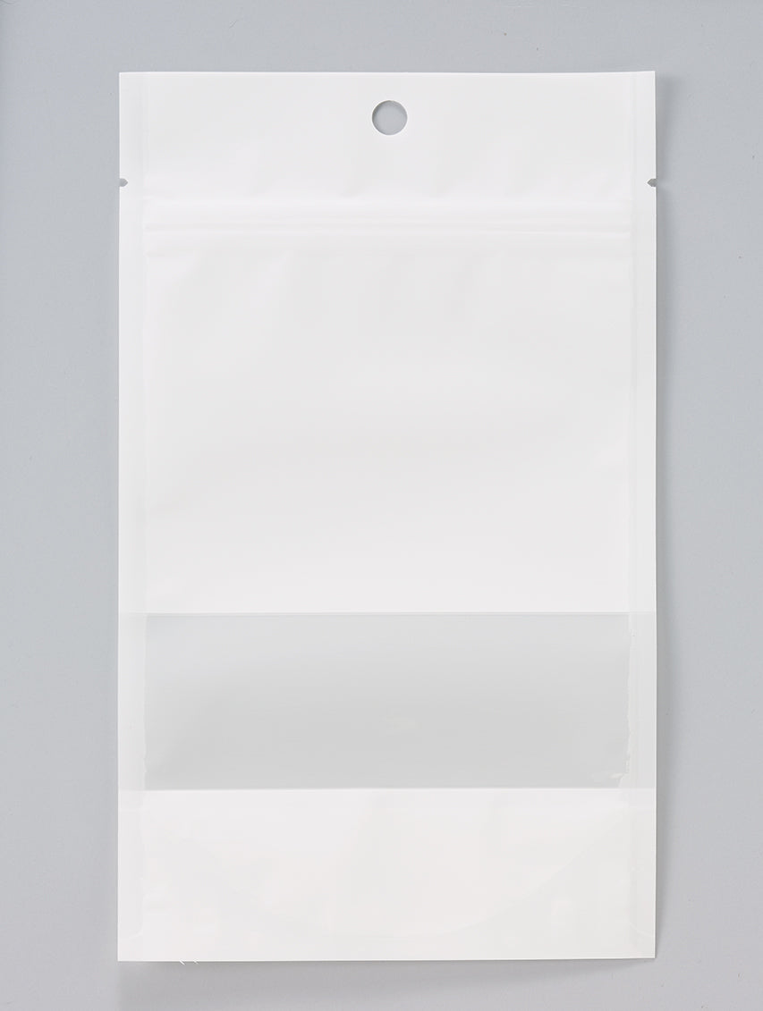 【SFW(白)】チャック付スタンドパック袋OP#20//透明蒸着PET#12//CP#50