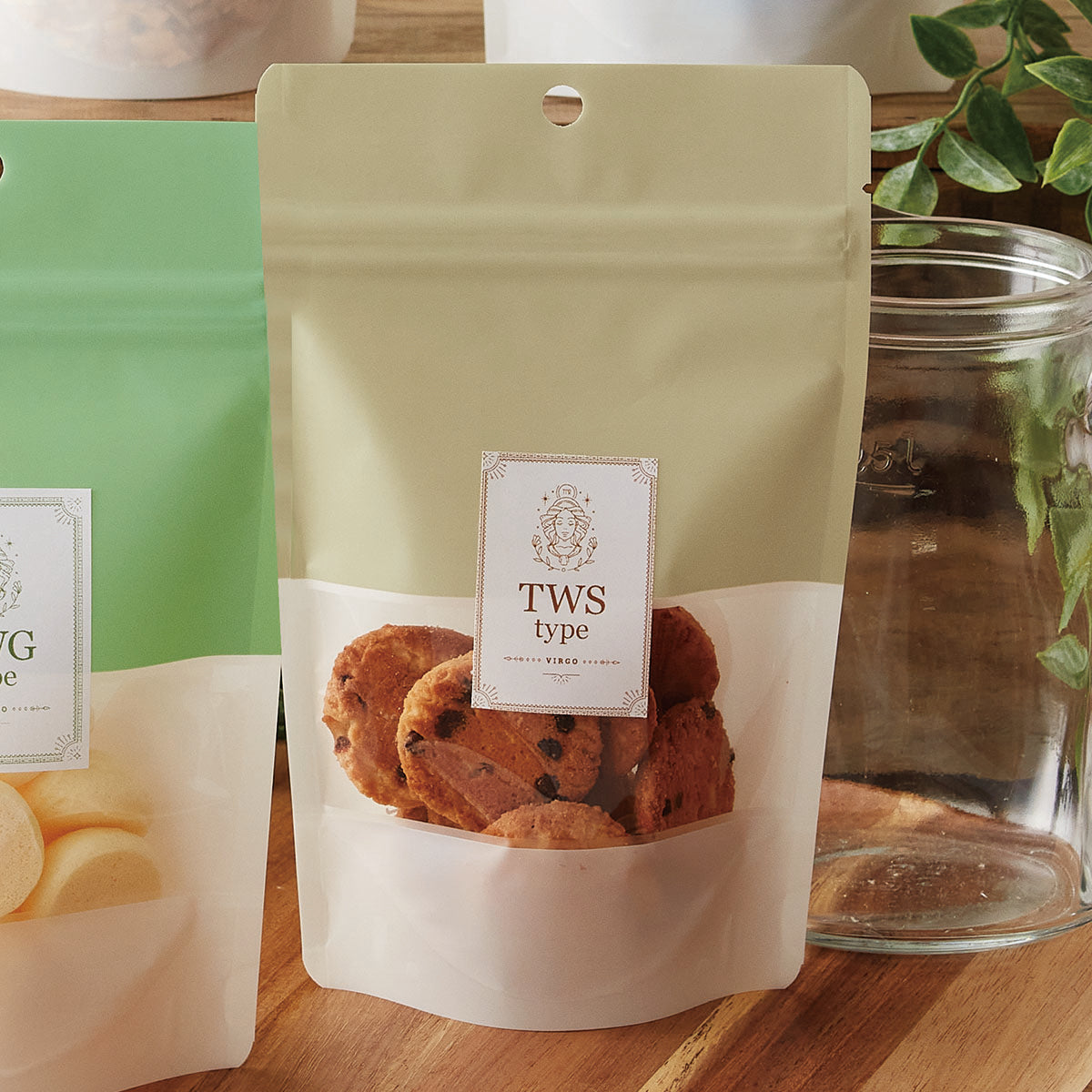 【TWS(砂色)】チャック付スタンドパック袋OP#20//透明蒸着PET#12//CP#50