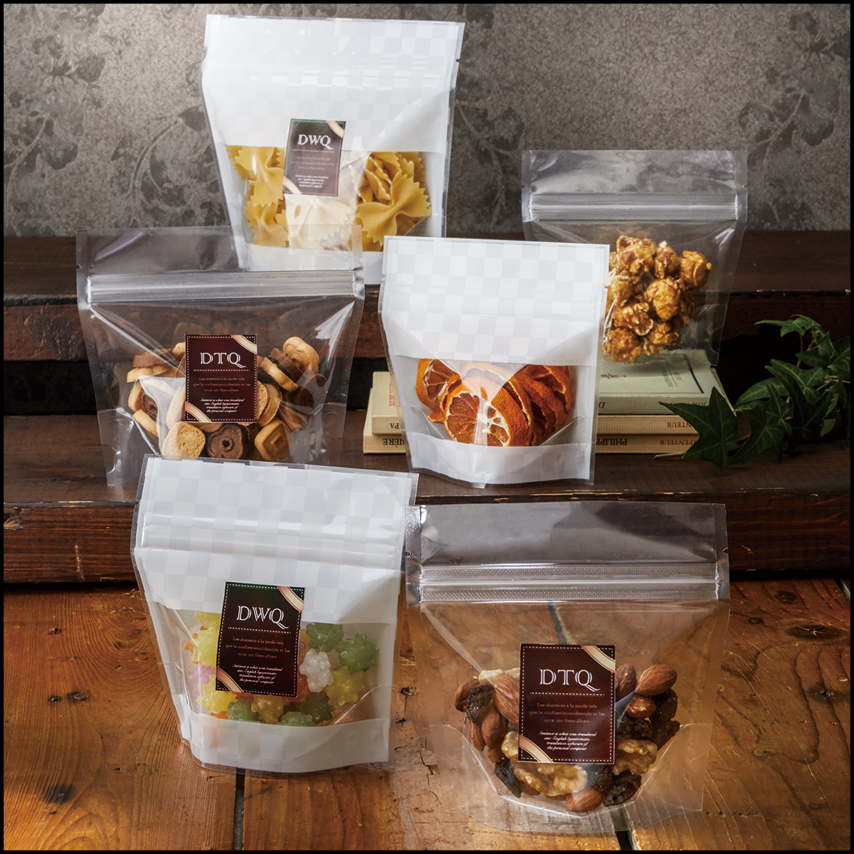 【DWQ(白)】チャック付スタンドパック袋OP#20//透明蒸着PET#12//CP#50