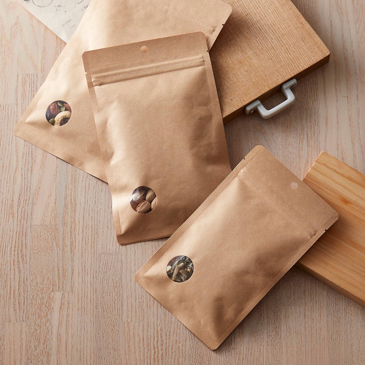 【CCF】チャック付三方袋未晒クラフト80g/PE#15/透明蒸着PET#12//LL#25