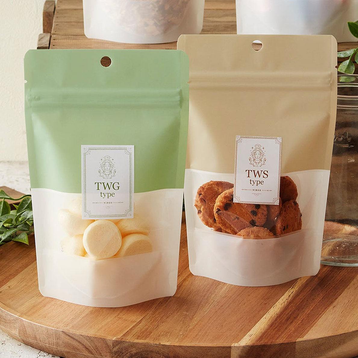 【TWS(砂色)】チャック付スタンドパック袋OP#20//透明蒸着PET#12//CP#50