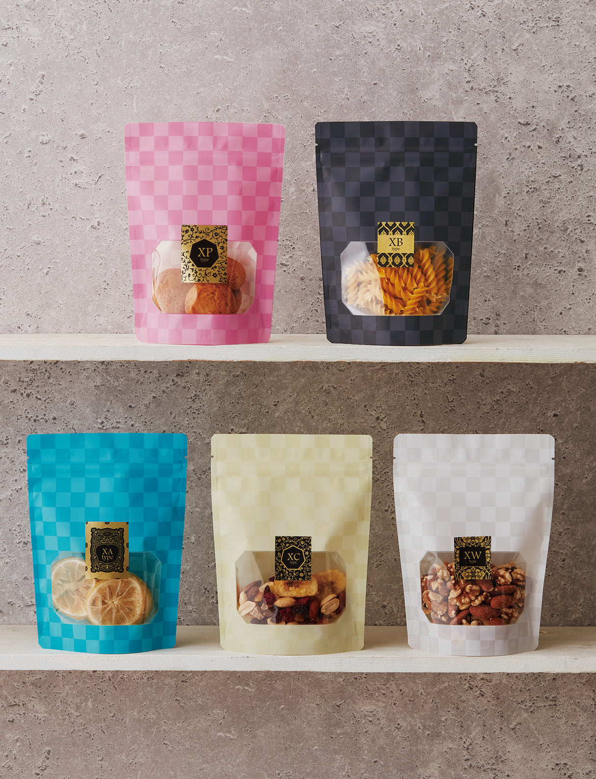 【XW・XB・XC・XP・XA】チャック付スタンドパック袋OP#20//透明蒸着PET#12//CP#50